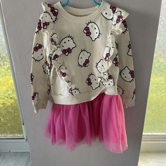 Girls Hello Kitty Ruffle Sweatshirt Dress with Pink Tulle Skirt size 6 - Picture 2 of 5